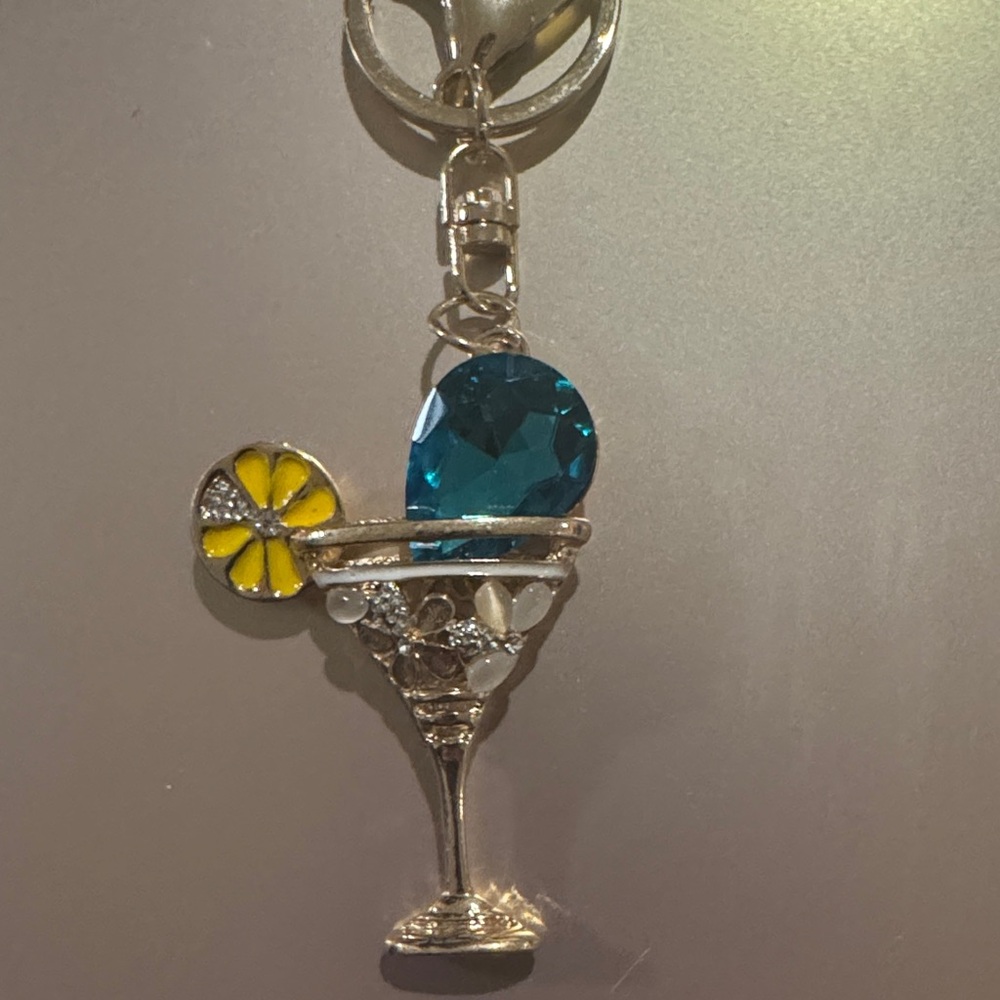 Elegant Cocktail Keychain with Blue and Yellow Accents